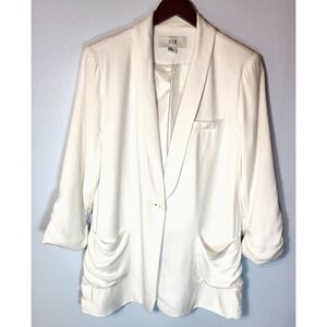 XXI White Button Rayon Slouchy Pockets Ruched 3/4 Sleeves Blazer Large Lagenlook